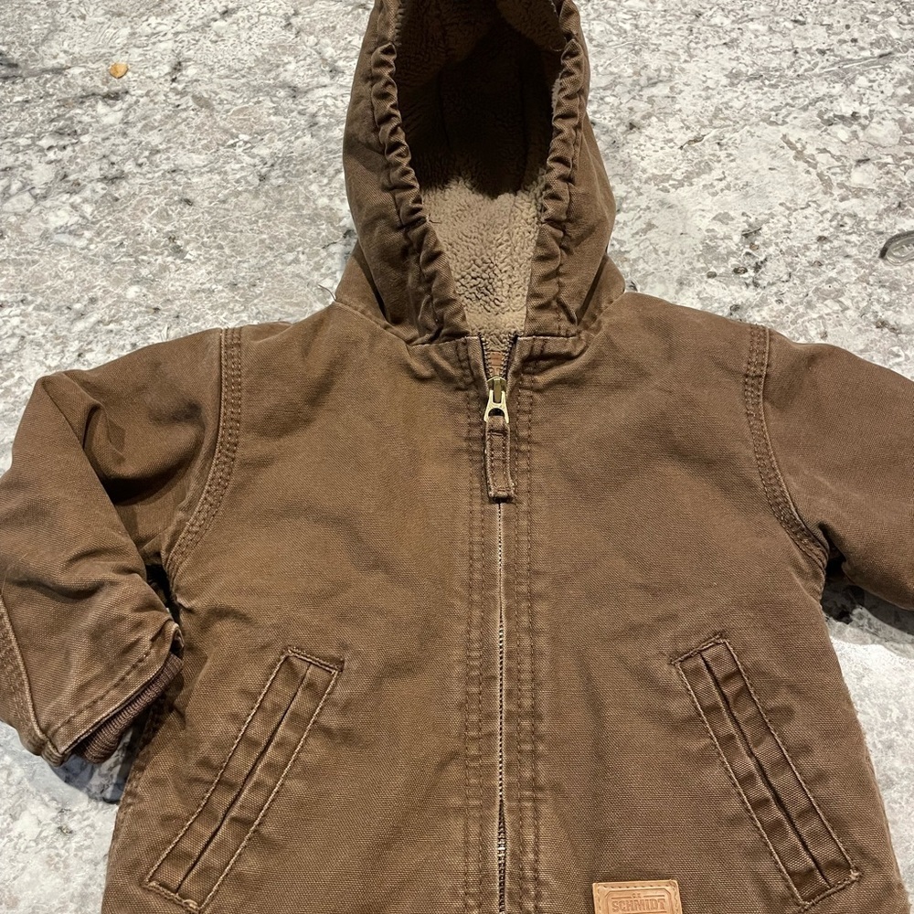 Chore coat kids brown fleece lined hooded  size 18 months Schmidt workwear